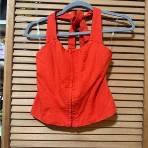 Orange Sleeveless Bustier Tank Top with Tie Front